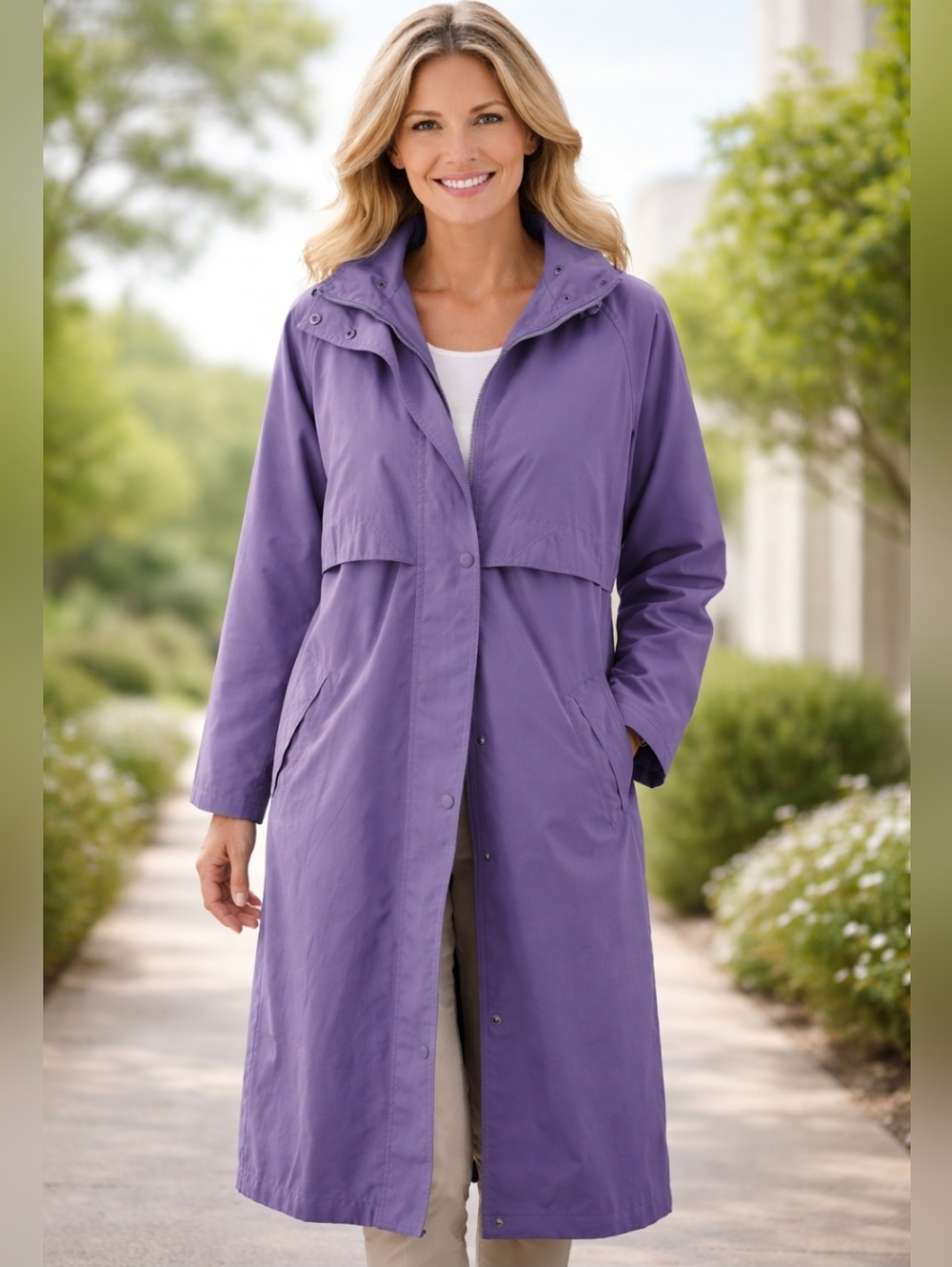 Vintage L.L. Bean Purple Hooded Long Lined Duster Trench Coat Womens Small